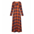 thumbnail image 5 of Lovzfmll Shift Dress for Women, Plaid Print V-Neck Long Sleeve, Casual Bohemian Maxi Dress Orange, S, 5 of 5