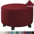 thumbnail image 2 of Dowbom Round Ottoman Slipcover,Stretch Footrest Covers with Elastic Bottom Removable Washable Anti-Dust Furniture Protector Jacquard Ottoman Cover for Furniture in Living Room-medium-Red wine, 2 of 8