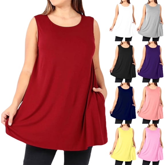 Aboser Oversized Tank Tops for Women Summer Plus Size Sleeveless Shirts Flowy Casual Long Shirt Loose Fitted Crewneck Blouses Going Out Top