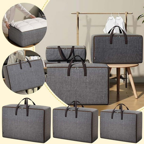 Bolsa de almacenamiento de gran capacidad con asa - Caja plegable de tela para mantas, colchas, almohadas y ropa - Gris (70x50x30cm)