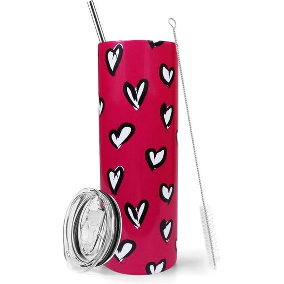 Valentine Tumbler Valentine’s Day Gifts for Wife Girlfriend Bride 20oz Heart Skinny Tumbler With Lid and Straw Insulated Stainless Steel Valentine Travel Mug Wine Cups
