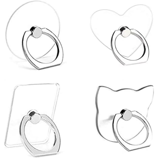 Transparent Cell Phone Ring Stand Holder, 4 Packs Phone Ring Holder Kickstands, 360° Degree Rotation Clear Finger Ring Grip Stand Compatible with Most Smartphones and Tablet