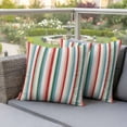 thumbnail image 3 of Pack of 2 Red Green Blue Striped Outdoor Pillow Covers Decorative, Waterproof Pillow Protector, Modern Farmhouse Stripes Throw Pillowcases Accent Cushion Cases for Patio Couch Sofa 24"x24", 3 of 8