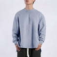 thumbnail image 6 of YUGYXL Mens Oversized Sweatshirts Lightweight Casual Crew Neck Long Sleeve Tunic Top Side Slit High-Low Hem Soft Pullover Blue XL, 6 of 7
