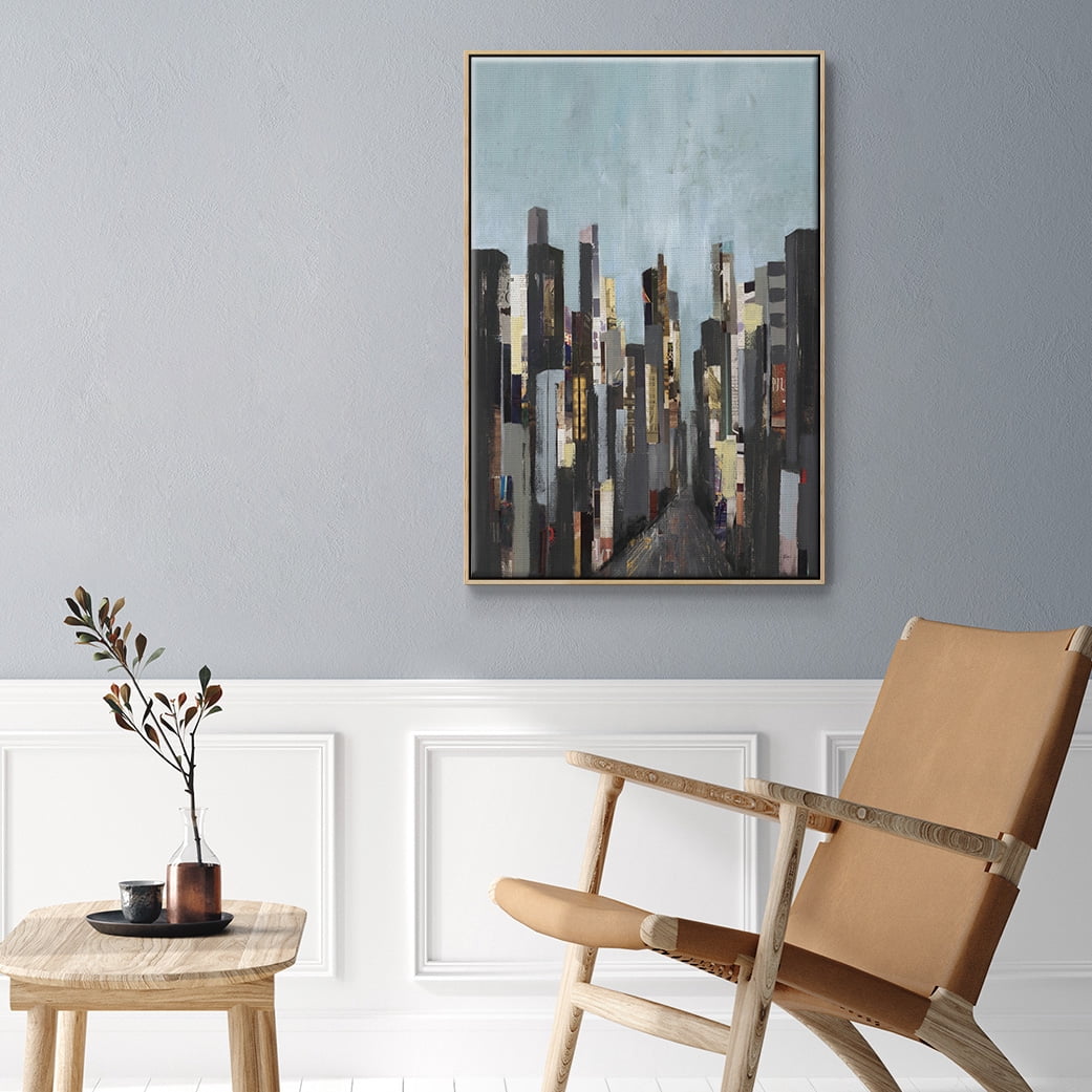 City Beat Framed Premium Gallery Wrapped Canvas - Ready to Hang - 25 x 37 - Natural Wood Floating Frame
