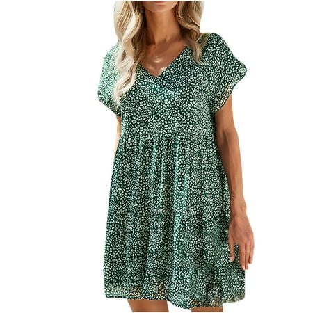 

Long Sleeve Dress for Women Pink Dress for Women Women Fashion Summer Print Short Sleeve V-Neck Leisure Knee-Length Dress Dresses for Women Bridesmaid Dresses Savings Clearance Deals Green M