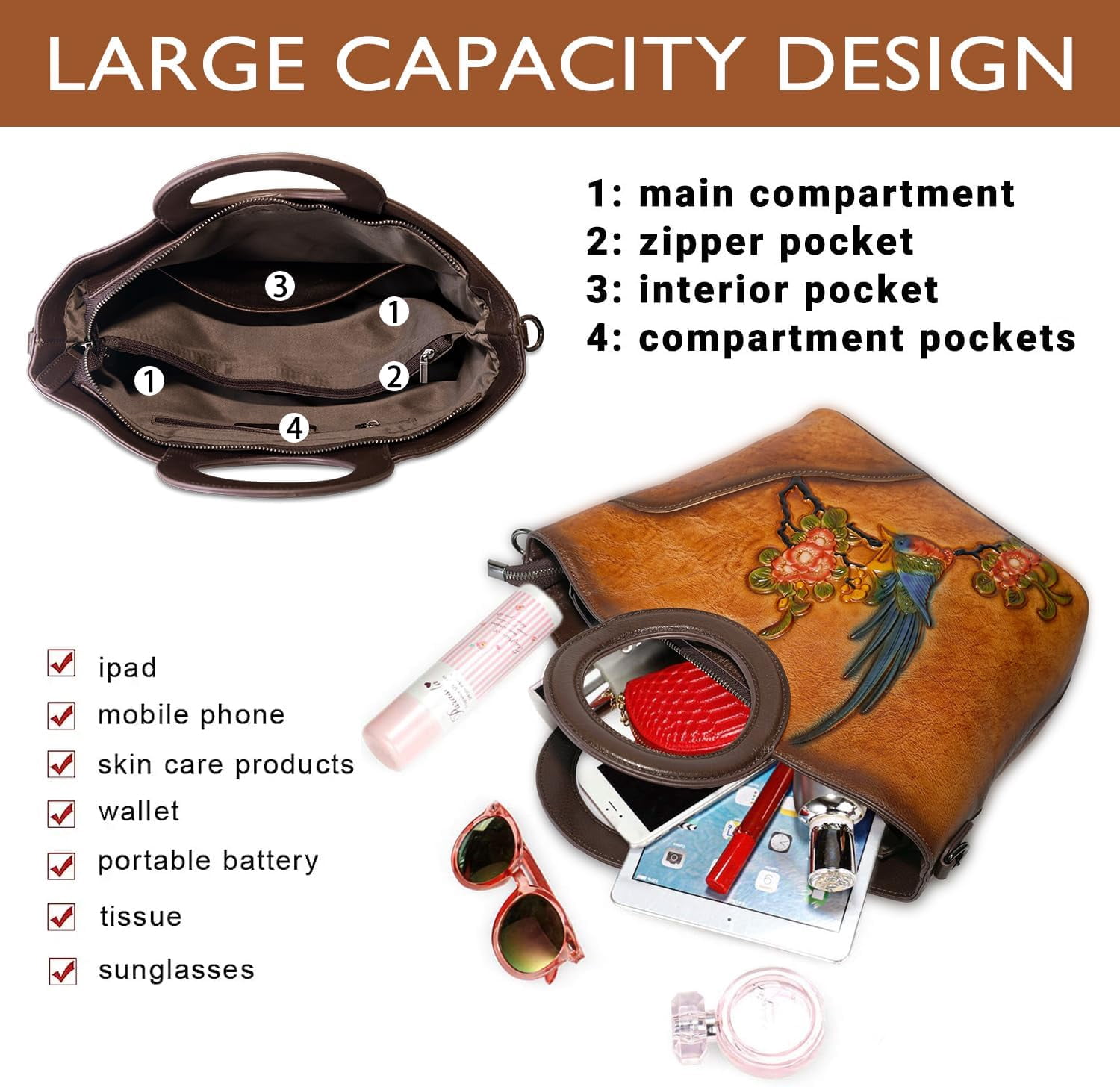 Kwuty Leather Satchel for Women Top Handle Bags Handmade Purse Vintage Embossed Leather Crossbody Handbags Hobo Bag