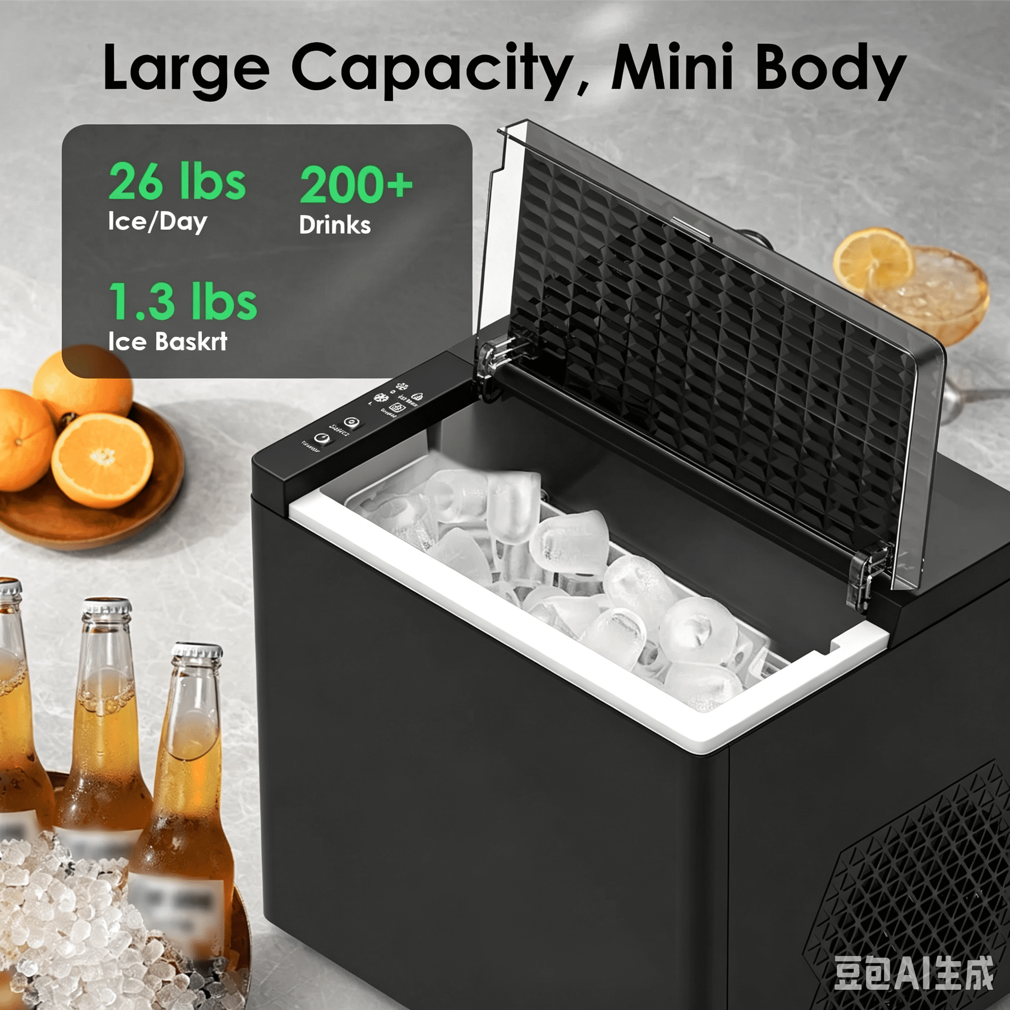 Bullet Ice Maker Machine Countertop, Makes 9 Bullet-Shaped Ice Cubes in 6 Mins 26 Lbs Daily Output 1.6L Water Tank Self-Cleaning Ultra-Quiet Portable Ice Maker for Home Kitchen Office RV Bar
