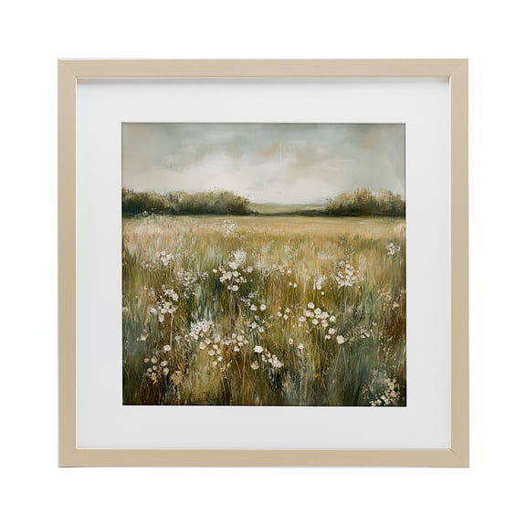 Stupell Industries Farmhouse Neutral Field Of Flowers Birch Framed Print Under Glass, 16 x 16, by Petals Prints Design