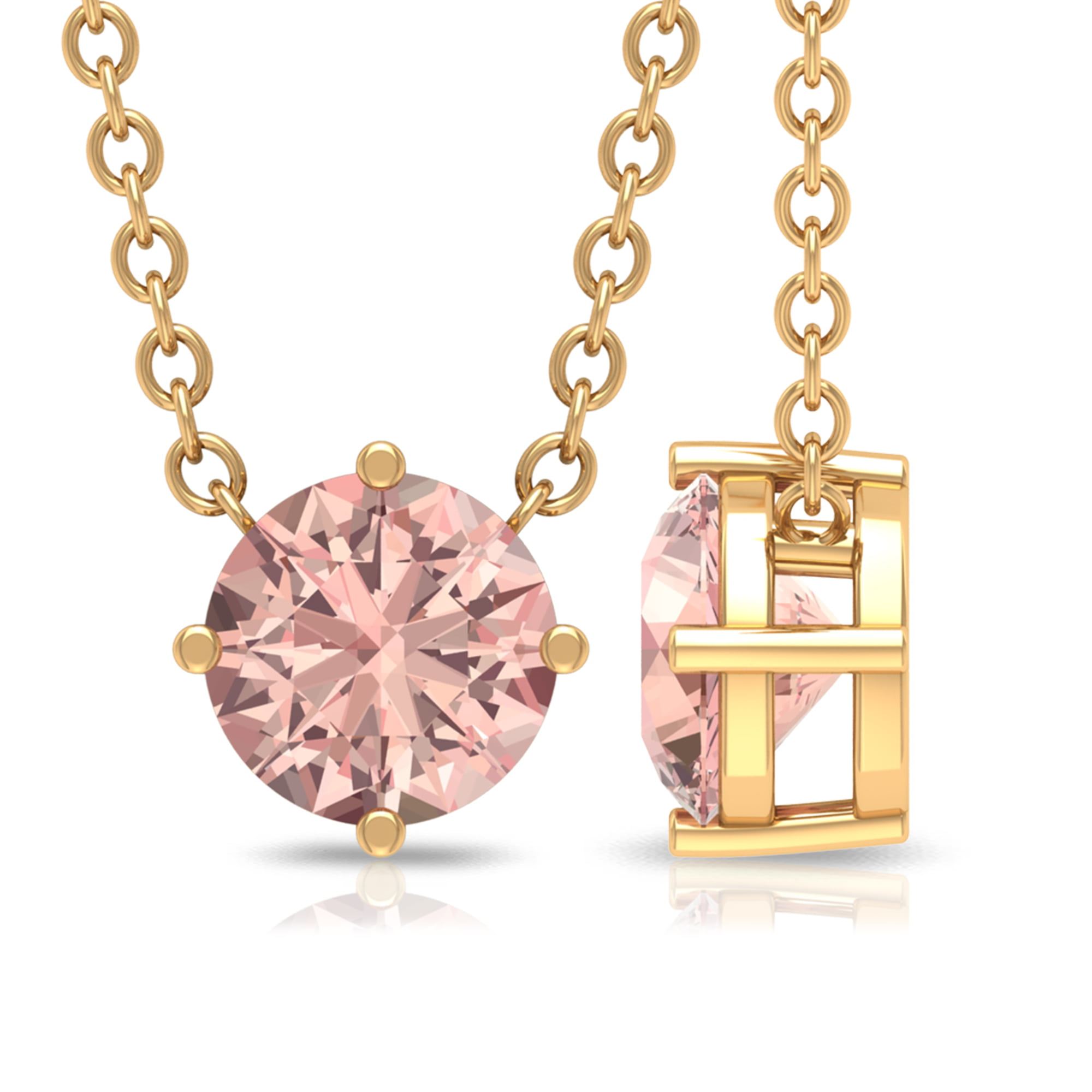 2Ct Round Cut Morganite Solitaire Pendant Solid 14K Rose Gold Finish Free Chain