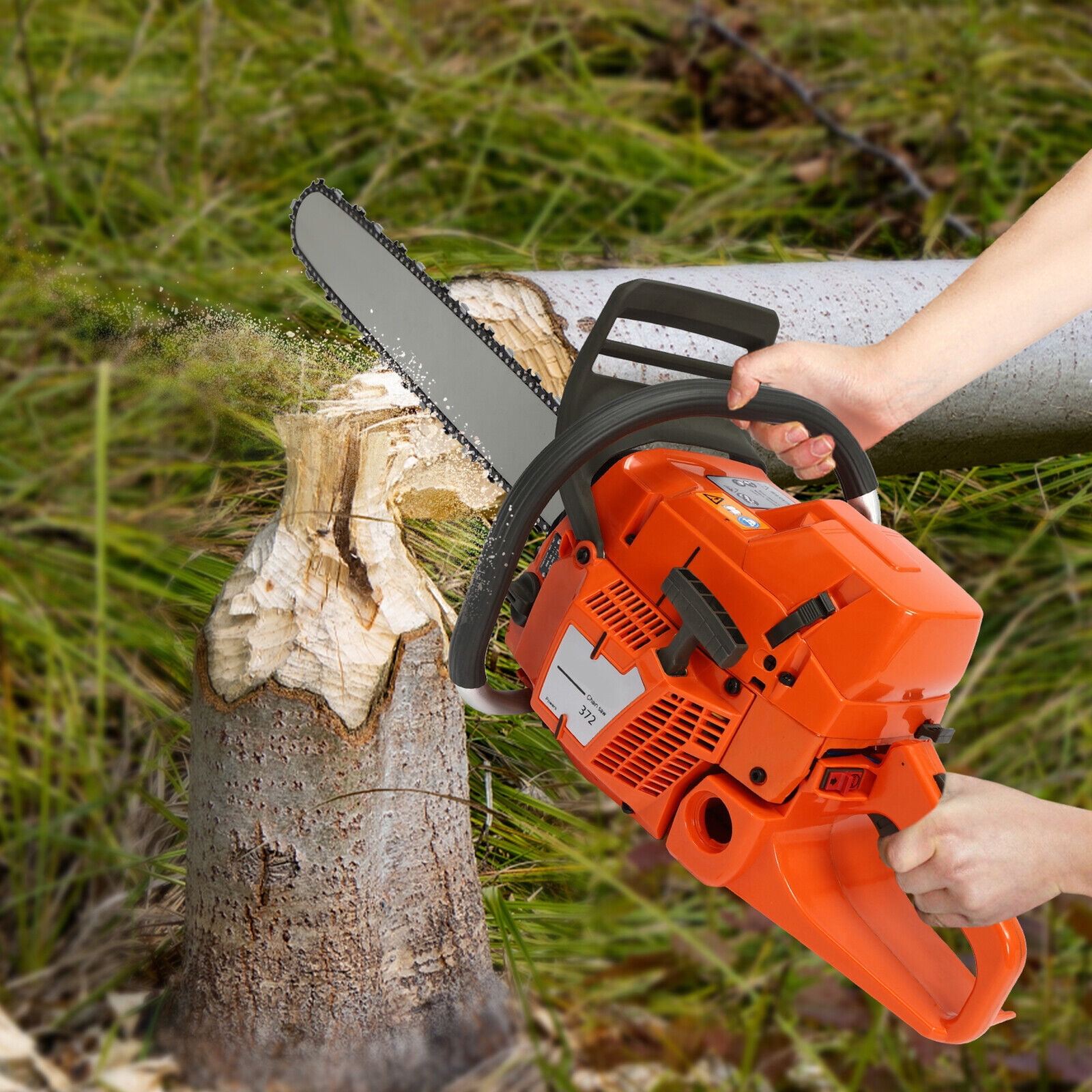 65cc/72cc Gas Chainsaw 24" Bar Gasoline Powered Chain Saw 2-Cycle Wood Cutting Orange