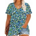 thumbnail image 2 of Summer Tops for Womens Plus Size Printing Short Sleeve Casual V Neck T Shirt Blouse Tunic Tops, 2 of 5