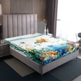 thumbnail image 4 of Ensemble de Draps Poisson Rouge Amusant Enfants Sea Turtle Jellyfish Côtier Ensemble de Draps Double, Draps Océan Bleu Sarcelle Mignons Poisson Corail Drap-Housse Marin sous-Marin Animal Marin Déco de Plage, 4 of 6