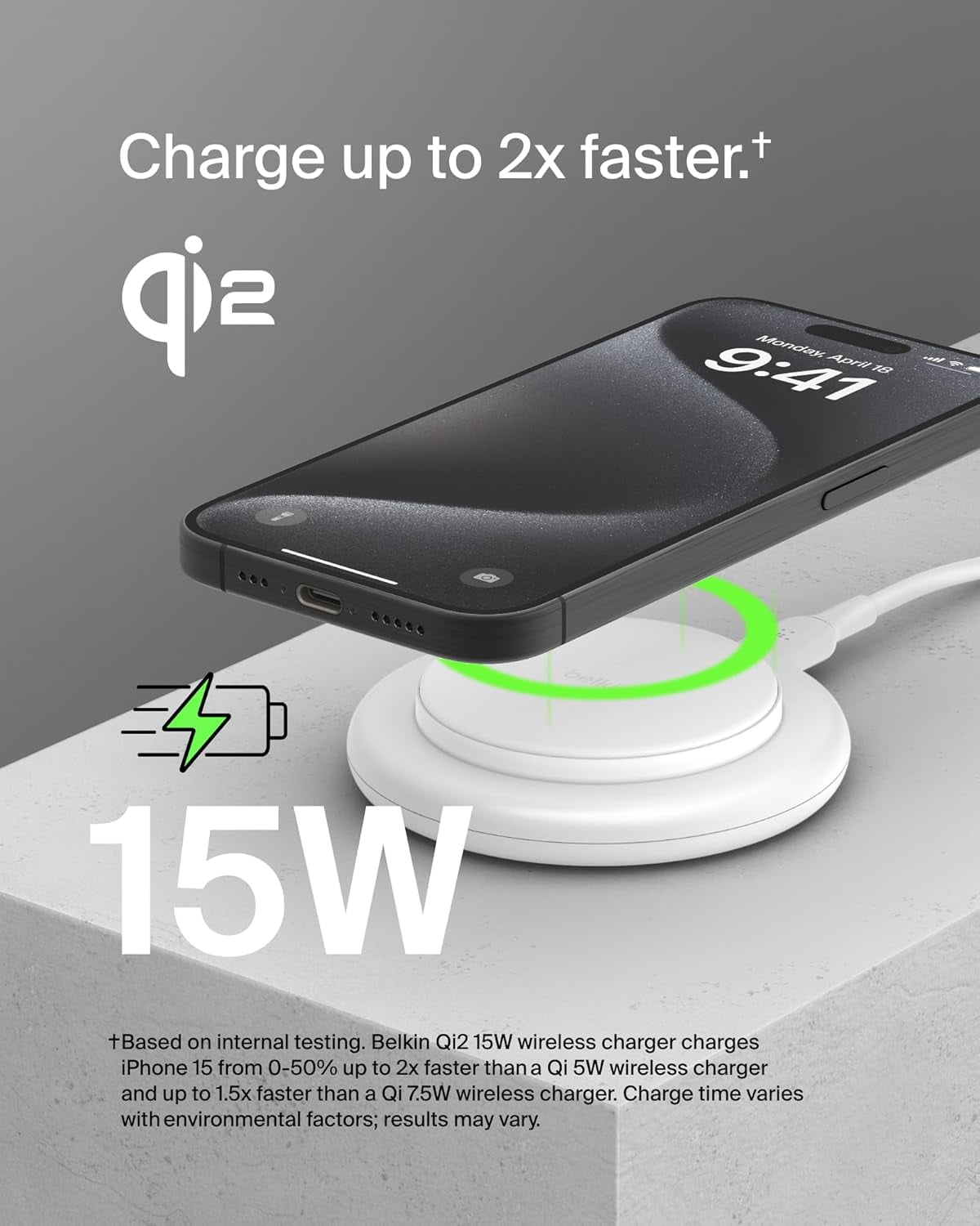 Open Box Belkin Magnetic Wireless Charging Pad 15W - MagSafe-Compatible Qi2-Certified Wireless iPhone Charger for Apple iPhone 16, 16e, 15, 14 Series, AirPods w/Non-Slip Base, Power Supply Included - White