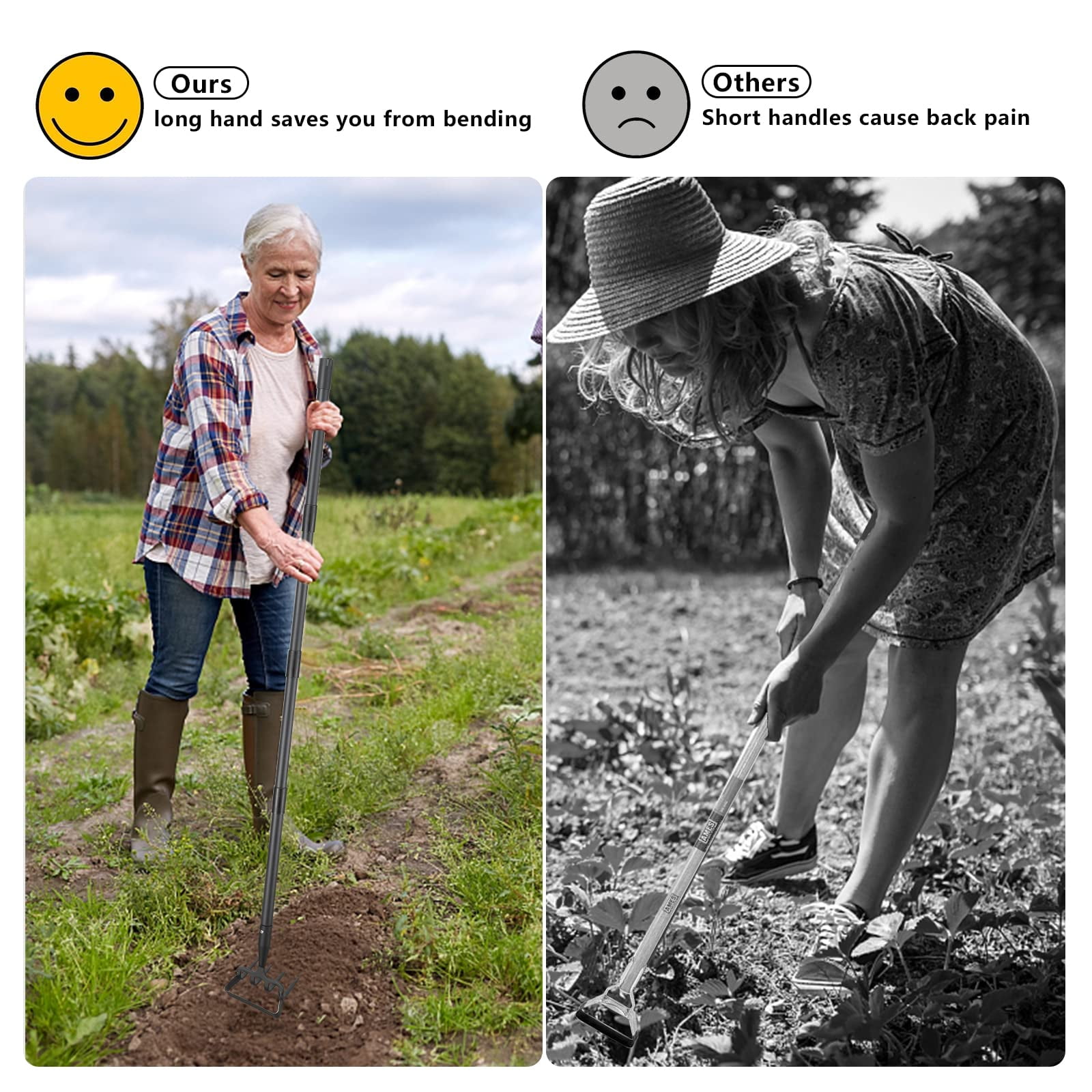 72 inch Garden Hoe, Stirrup Hoe and Cultivator Garden Tool, Heavy Duty Hula Hoe Weeding Gardening Hand Tools
