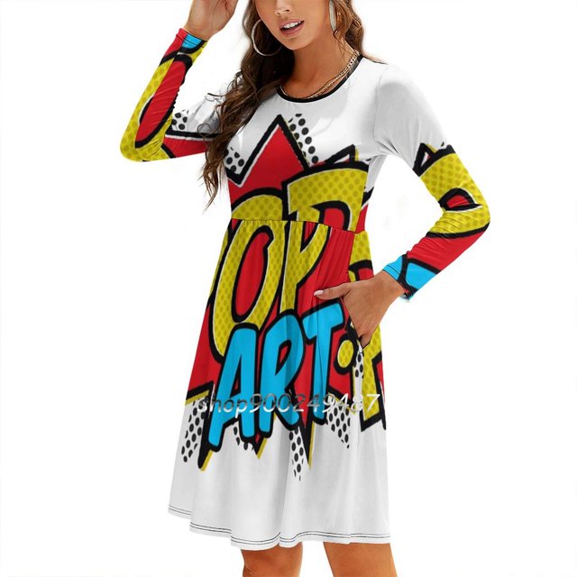 Robe Élégante Douce Pop Art Femme Coréenne Kawaii Col Carré Robe Colorée Rouge Jaune Noir