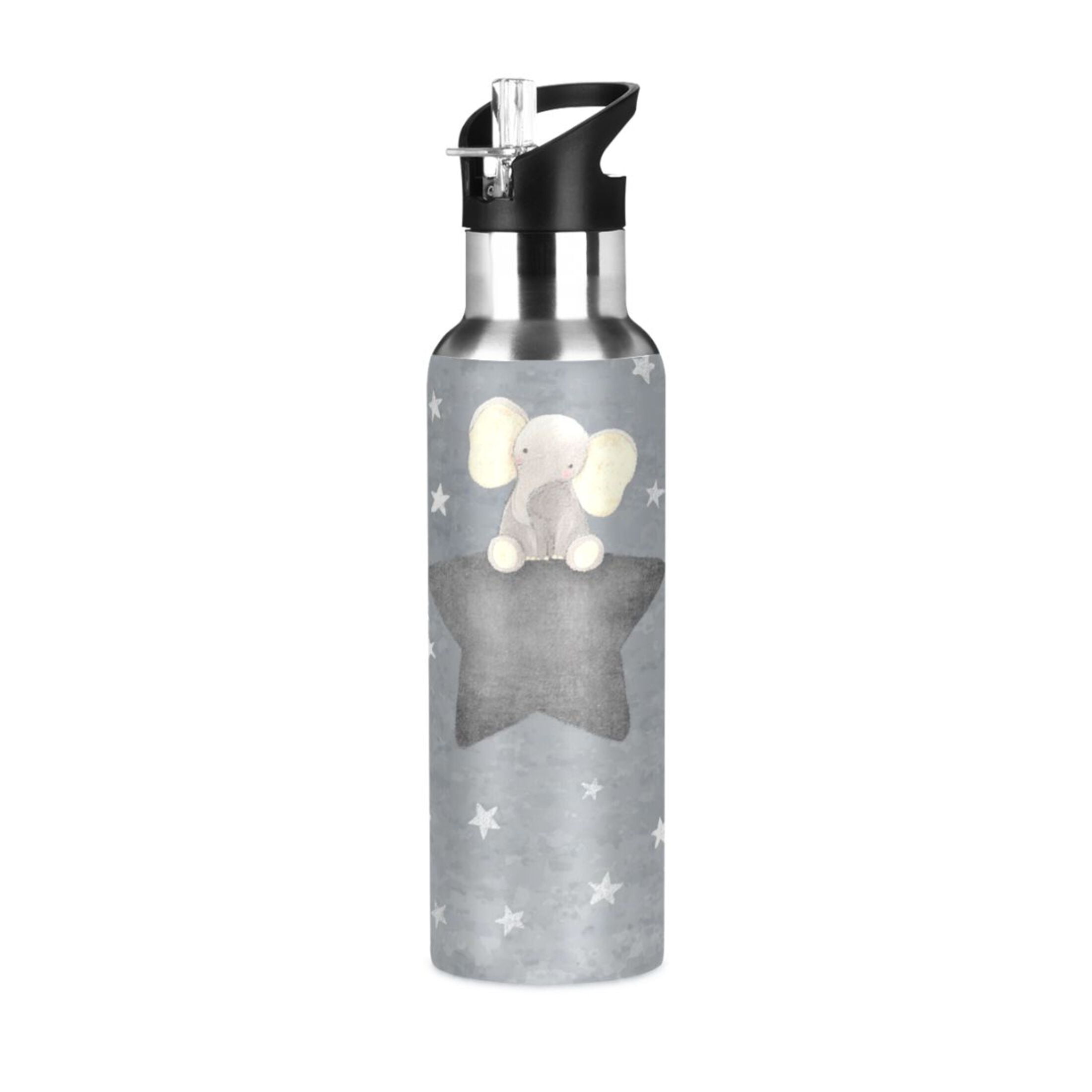 Iauyy Stainless Steel Double-Wall Vacuum Insulated Water Bottle with Straw-600ml&1000ml BPA-Free Leak-Proof for Travel Workouts Outdoor,Small and Grey