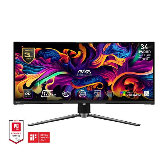 MSI Moniteur de Jeu Incurvé OLED 34 Pouces, QHD 175 Hz 0,03 Ms, MAG 341CQP QD-OLED