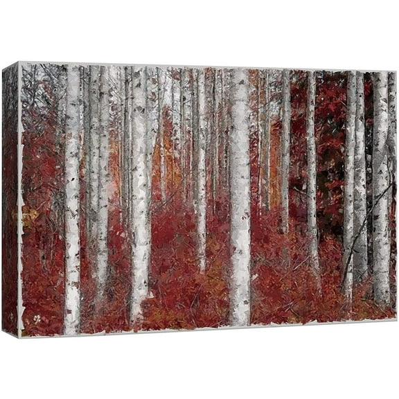 wall26 Canvas Wall Art White Aspen Trees with Brown Falling Leaves in Autumn Landscape Forest Oil Painting Impressionism Scenic Expressive for Living Room, Bedroom, Office - 16x24 inches