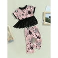 thumbnail image 3 of Bagilaanoe 2pcs Toddler Baby Girls Long Pants Set Cow Print Short Sleeve Tassel T-Shirts Tops + Trousers 6M 12M 18M 24M 3T 4T Kids Casual Outfits, 3 of 9