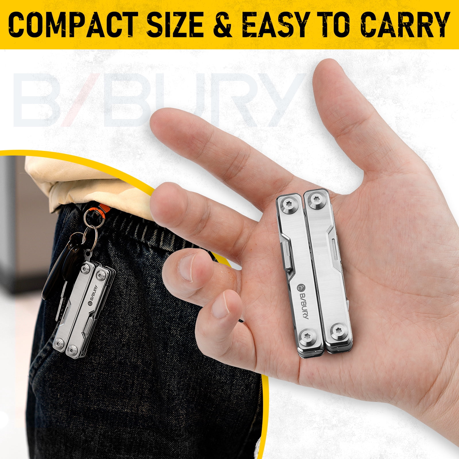 BIBURY Keychain Mini Multitool BI2052A, 8 in 1 EDC Scissors with Window Breaker, Seat Belt Cutter, Bottle Opener for Outdoor Survival, Mini Multi Tool with Pocket Clip, Gifts for Men and Women