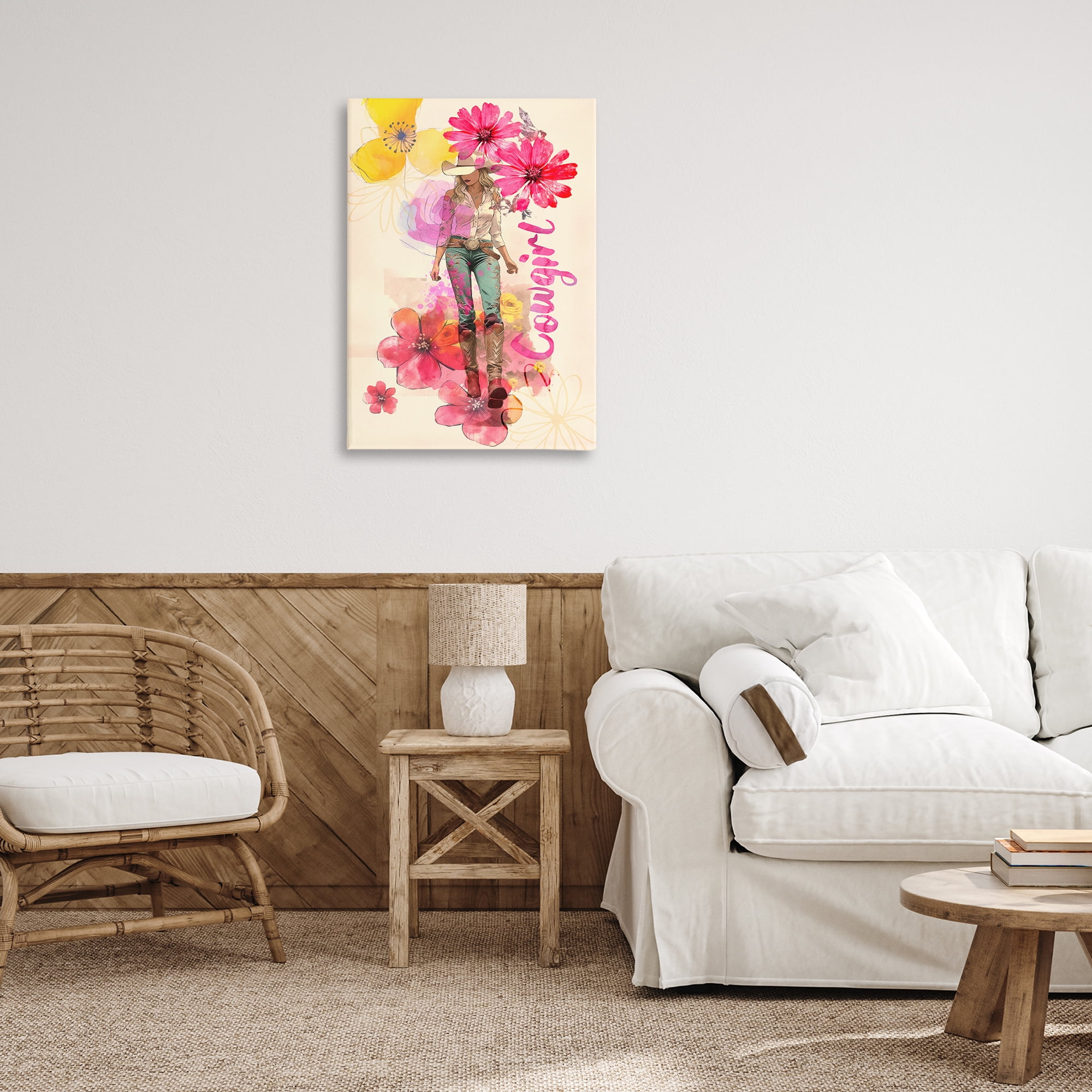 Stupell Industries Fancy Floral Cowgirl People Painting Wrapped Canvas Art Print Wall Art, 20 x 30