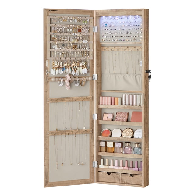 Joyero SONGMICS con espejo LED de 120 cm de alto con cerradura