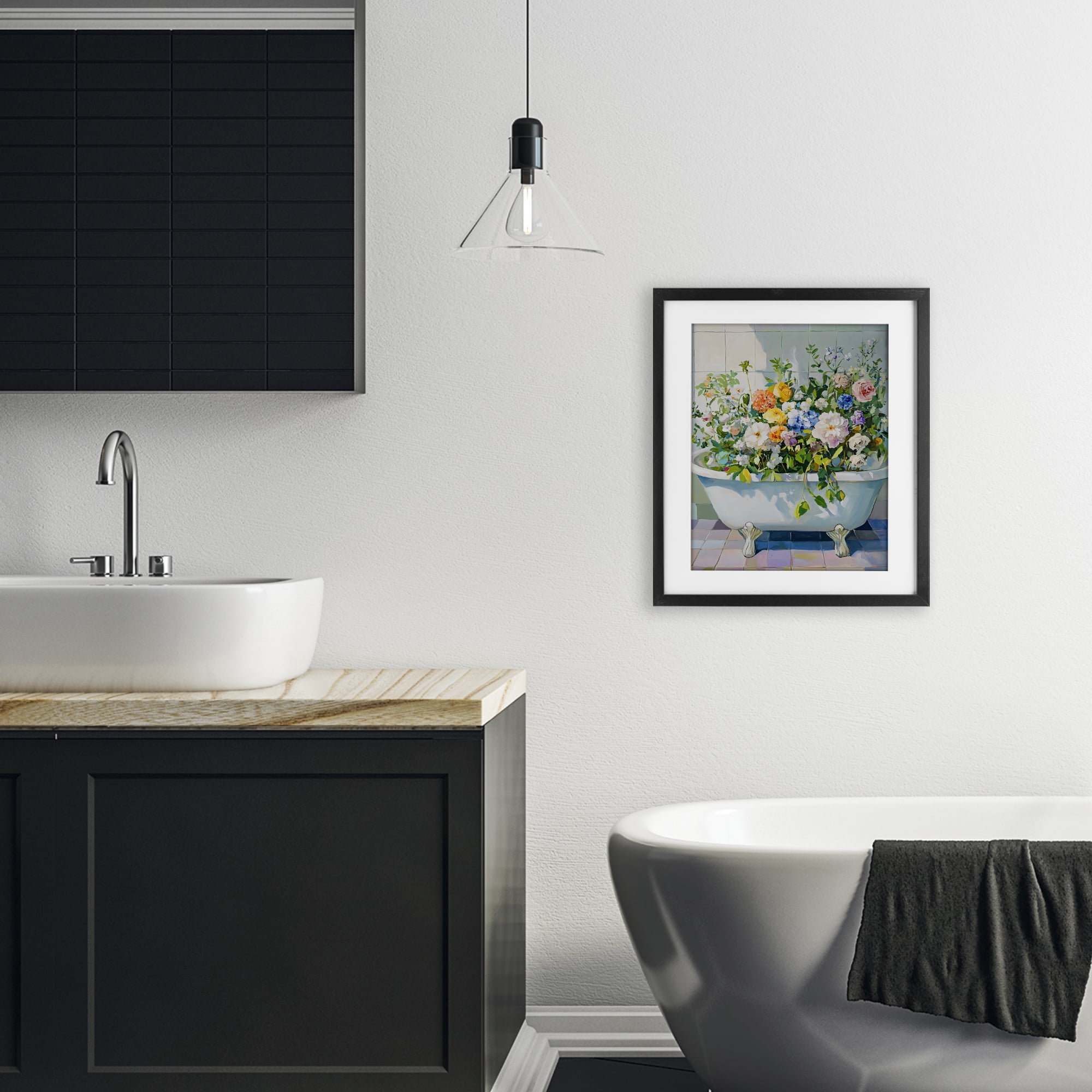 Stupell Industries Vintage Bathtub Bouquet Overgrowth Black Framed Print Under Glass, design by The Prints Vibe