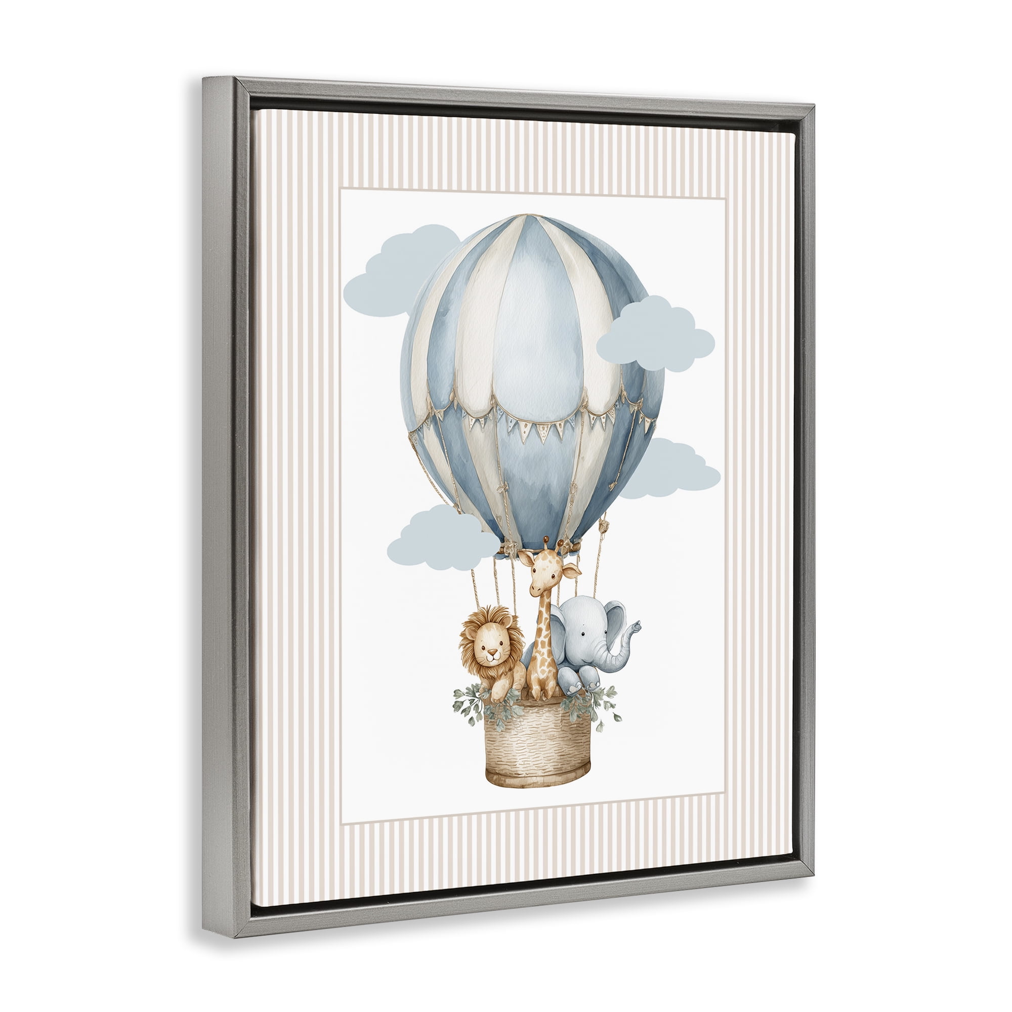 Stupell Industries Hot Air Balloon Animals Gray Framed Floater Canvas Wall Art, design by Christine Simpson Art