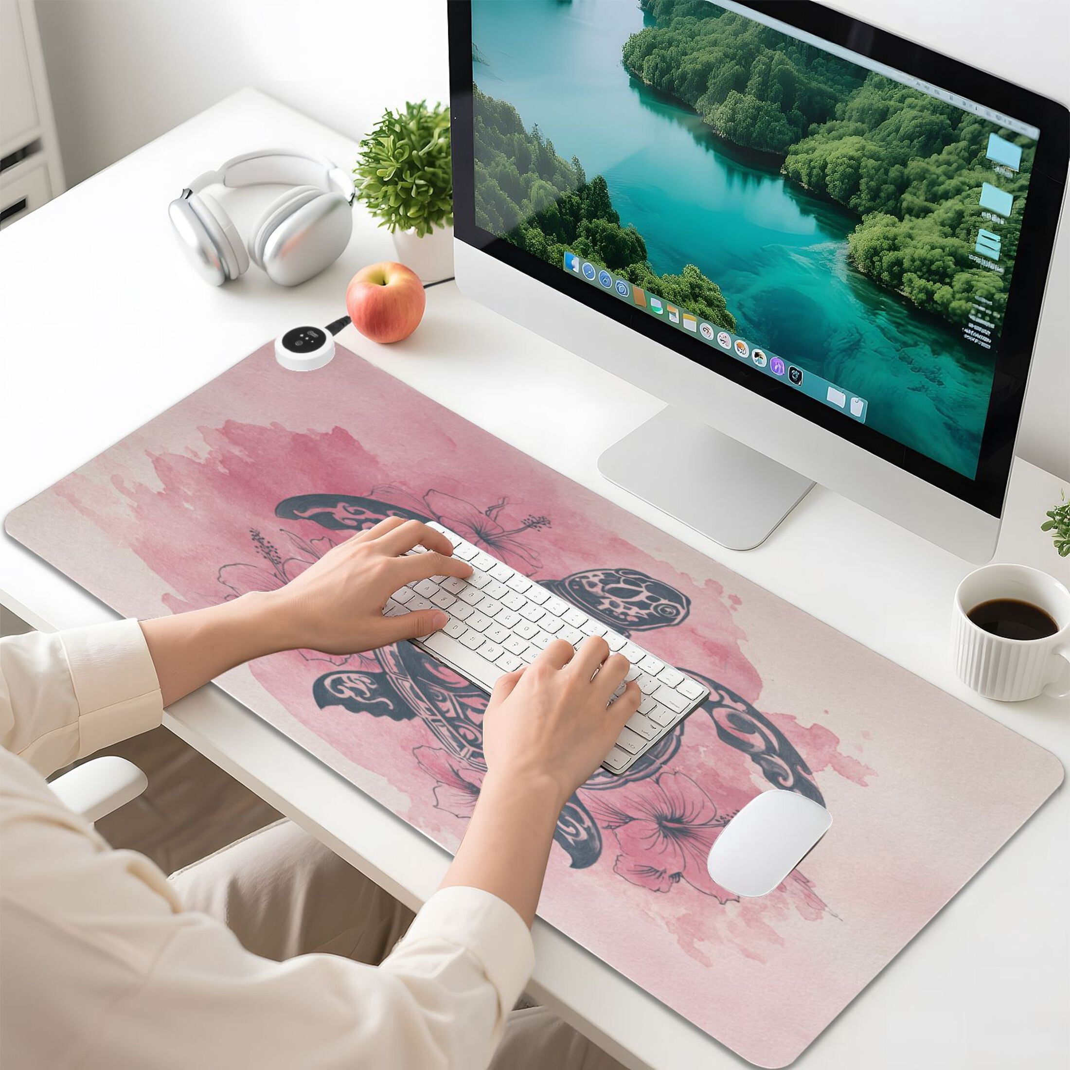Large Heated Desk Mat Mouse Pad 31.5"x13"PU Leather Graphene Heating Desk Warmer with 3 Temperature Settings 110V US Plug Non-Slip Warm Pad for Home, Office, and Gaming Sea Turtle Print Pattern