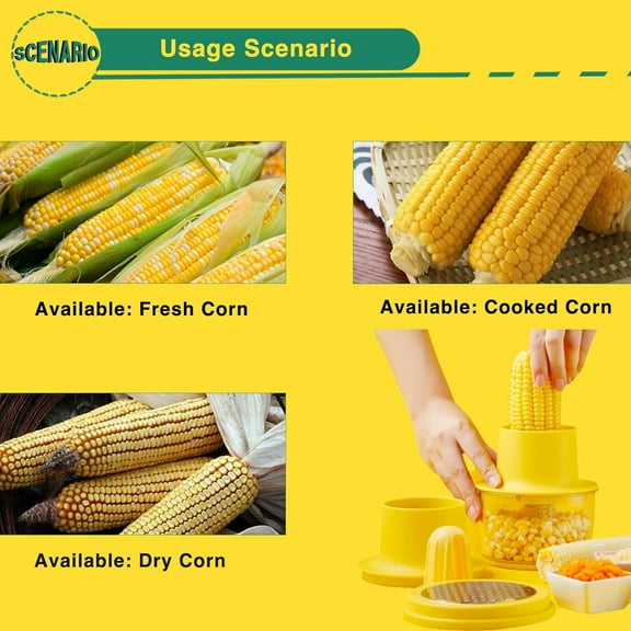 Kitchen Gadgets Corn Peeler for Corn on The Cob Remover, Corn Cob Stripper Corn Kernel Cutter Ginger Grater, Quick Corn Kernel Cutter Tool with Bowl & Safety Handle, Yellow