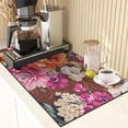 thumbnail image 2 of Coffee Mat for Countertops, Rose Peony Flower Vintage Dish Drying Mat 2 Pcs for Kitchen Coffee Bar Accessories, Coffee Maker Espresso Machine Dish Rack Hide Stain Rubber Backed 12x19in, 2 of 6