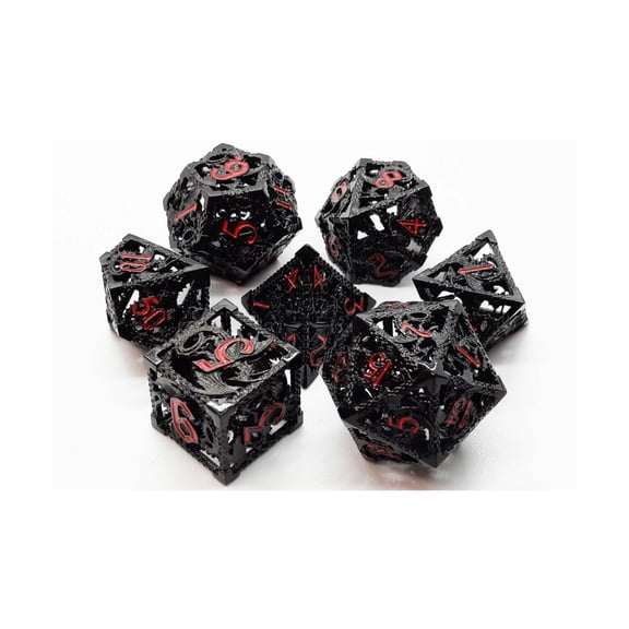 Old School Dice & Accessories Hollow Dragon Dice - Black w/Red (7) New