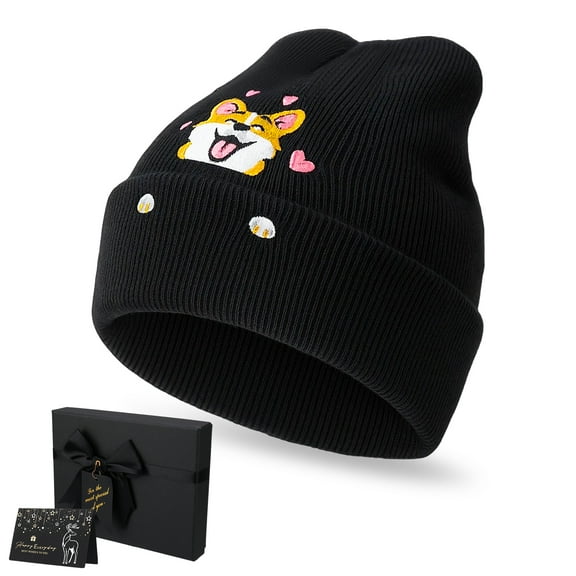 Bocaoying Corgi Beanie Hat for Women, Dog Lover Beanie for Dog Mom, Dog Dad, Cozy Winter Hat for Dog Owners Christmas Gift