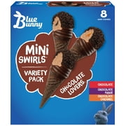 Blue Bunny Mini Swirls Chocolate Lovers Variety Pack Frozen Dessert Cones, 18.4 fl oz 8 Pack