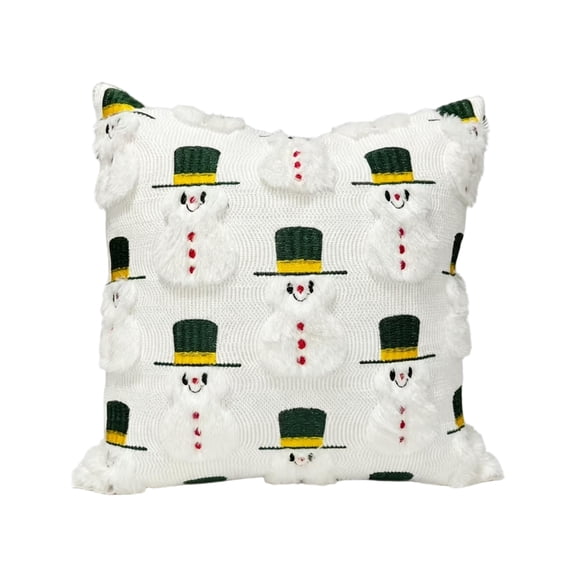 Embroidered Christmas Pillow Cover 18x18, Detailed Needlework Holiday Throw Cushion Case for Sofa, Couch & Living Room Decor