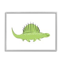 Stupell Industries Happy Green Dinosaur Small Finned Kids' Reptile Animals & Insects Painting Gray Framed Art Print Wall Art, 24 x 30
