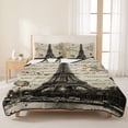 thumbnail image 3 of Quilts Queen Size Bedding Set, Paris Tower Lightweight Quilted Comforter, Vintage Words Beige Grey Soft Reversible Bedspread Coverlet with Pillow Covers for All Season, 90" x 96", 3 of 9