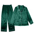 thumbnail image 4 of Sillenn Christmas Pajamas for Family Cute Silk Satin Long Sleeve Button Down Pjs Set Festival Party Plus Size Sleepwear Nightwear Family Christmas Pajamas Matching Lounge Holiday Sets Dark Green L, 4 of 7