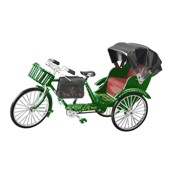 Modelo de rickshaw de aleación, recuerdo creativo, triciclo robusto, artesanía, metal coleccionable Verde de tres ruedas