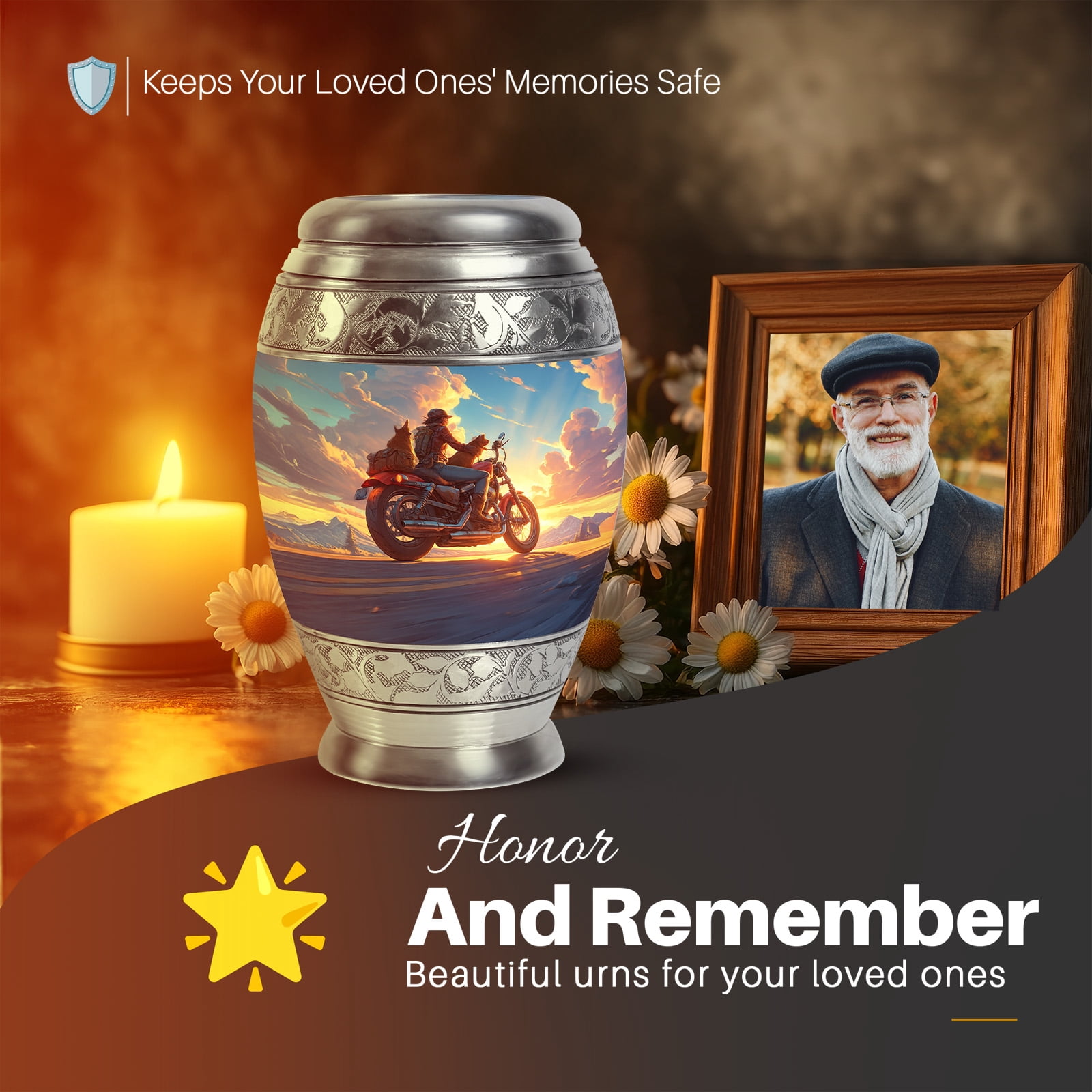 Yatskia Classic Bike with Pets Large Memorial Urn for Adult Ashes Brother and Sister, Decorative Funeral Urns for Human Ashes, (Monar Large, 10 Inch)