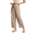 thumbnail image 2 of Ankishi Cotton Linen Pants Women Elastic Waist Summer Palazzo Pants Drawstring Vacation Trousers with Pocket for Daily Wear, 2 of 7