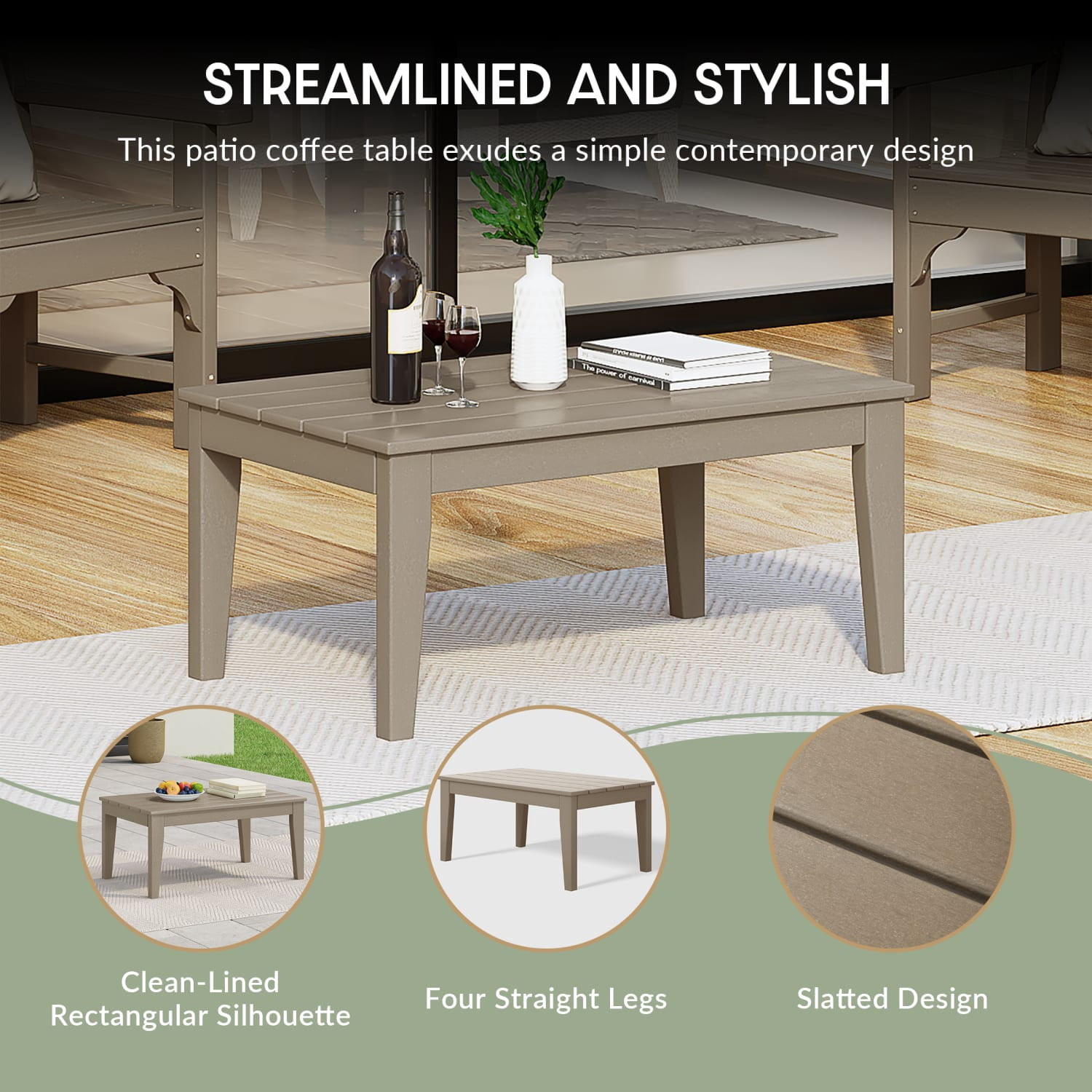 WestinTrends Malibu Low Outdoor HDPE Patio Rectangle Coffee Table, Teak