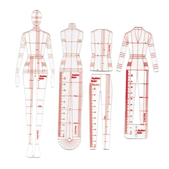4Pcs Fashion Drawing Ruler Set Figure Drawing Template for Fashion Design Sketch B