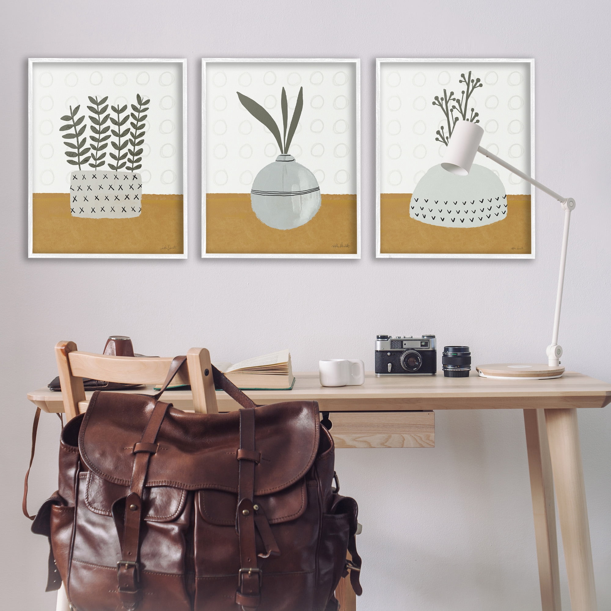 Stupell Industries Contemporary Plant Vases Botanical & Floral Painting White Framed Art Print Wall Art, 24 x 30, Set of 3