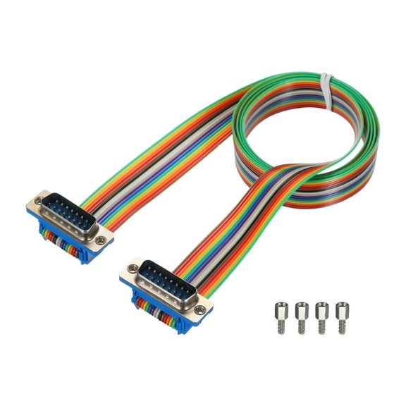 1 Pcs IDC Rainbow Wire Flat Ribbon Cable DB15 Male to DB15 Male 39.4 Inch Length 2.54mm Pitch