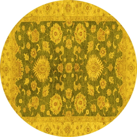 Ahgly Company Indoor Round Abstract Yellow Modern Area Rugs, 3' Round