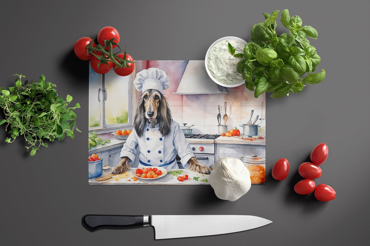 Afghan Hound The Chef Glass Cutting Board 12 in x 15 in