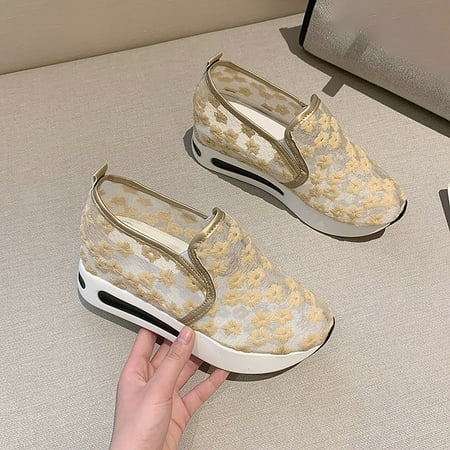 

Women Hollow Platform Casual Shoes Solid Color Breathable Wedge Espadrilles