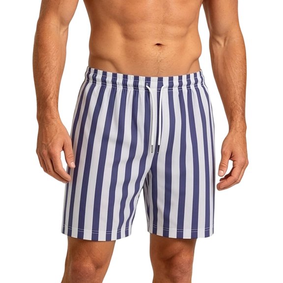 Mens Swim Shorts 5" Striped Elastic Waist Lightweight Hawaiian Beach Board Short Pants Fathers Gifts